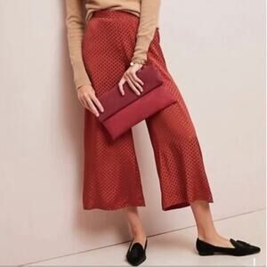 Anthropologie XS Dolan Holiday Wide Leg Cropped Rust Red Polka Dot Pants